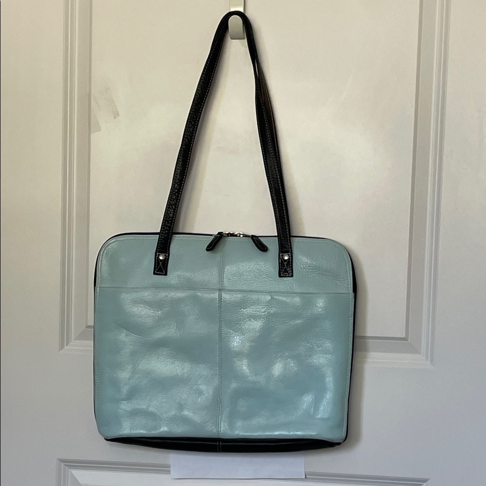 latico Mint Blue and Black Leather Tote